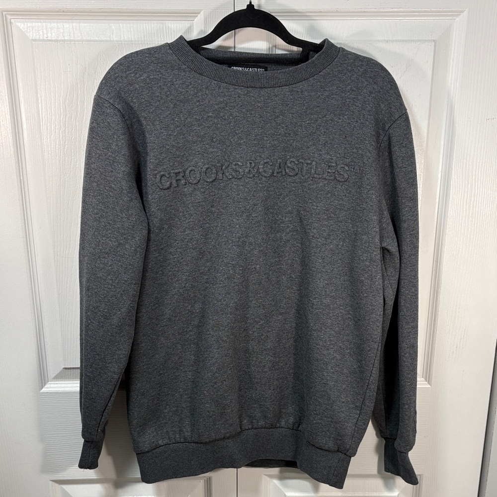 Crooks & Castles Charcoal Gray Embossed Logo Crewneck Sweater - Picture 2 of 8